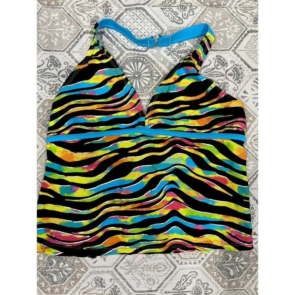 Beach Native Girls Size 16 Rainbow Zebra Tankini Swimsuit 2 Pc Bathing Suit